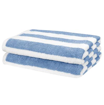 China Compressed 100% Cotton Stripe Beach Towel Pool Spa Towels, Light Blue for sale