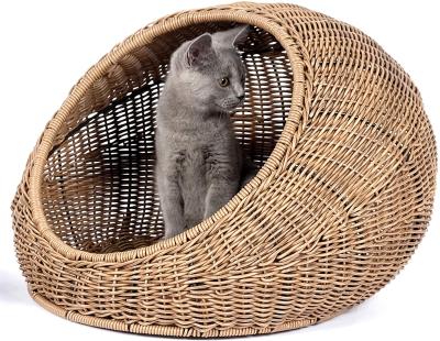 China Sustainable Cat Bed for a Indoor Covered Cat Hideaway Hut Modern Rattan Houses Pets in Dome Basket for sale