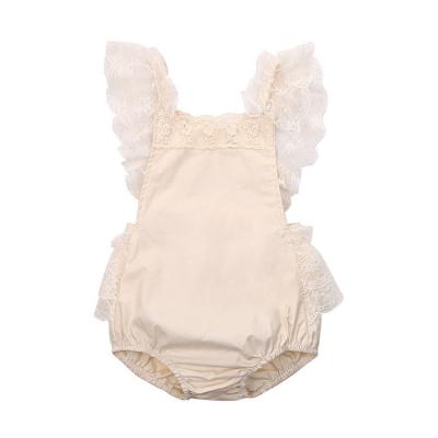 China China Suppliers Summer Embroidery Lace Baby Romper Eco-friendly Cotton Sleeveless Newborn Baby Clothes Pure Color for sale