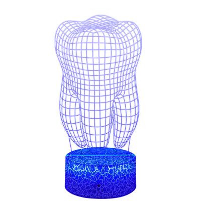 China Tooth Shape Fantasy 3D Slot Base Night Light Touch Version 3D Illusion Lamp Modern Illusion Lamp For Dentist Decoration Birthday Gift for sale