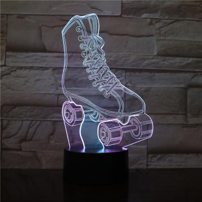 China Eco-Friendly / Safety / Creative Tricolor Roller Skates Illusion 3D Lamp Kids Toys Three Colors LED Night Light With Touch Switch for sale