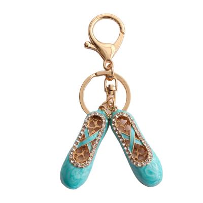 China Hot Crystal+Metal Jewelry Accessories Ballet Shoes 3D Metal Key Chain Enamel Beaded Keychains Crystal Pendant For Bag Accessories Women for sale