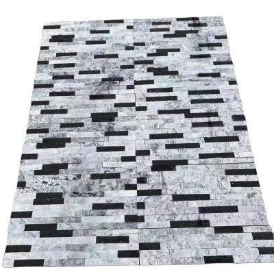 China Newcomer Traditional White And Natural Black Quartzite Mix Stacked Wall Stone Panel For Interior Or Exterior Wall Deco for sale