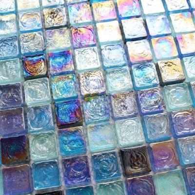 China Iridescent Parquet Recycle Glass Mosaic Slab for Kitchen and Swimming Pool for sale