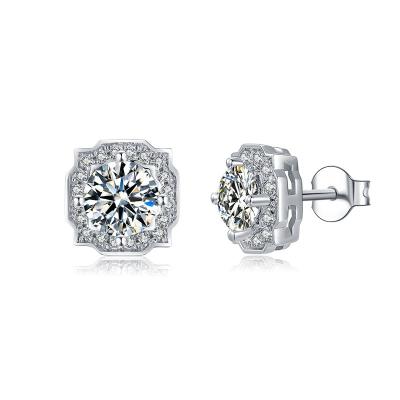 China CLASSIC Princess Cut Moissanite Diamond Earring Studs For Gift silver Diamond Gold Stud Moissanite Earring S925 for sale