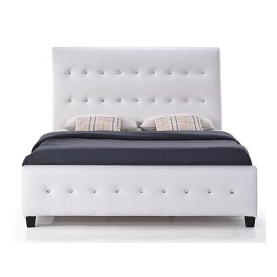China Strong Modern Bed Room Furniture Bedroom Queen Size Diamond Tufted White Leather Bed for sale