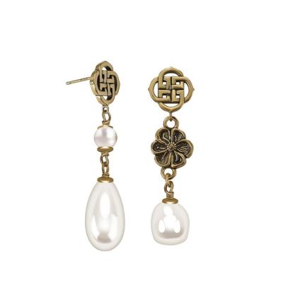 China Fashionable 2022 new product women earrings vintage style drop pearl earrings stainless steel stainless steel earrings for sale