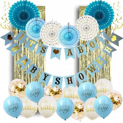 China Decoration Boy Gender Reveal Decoration Set Baby Shower Balloon Fan Party Set for sale