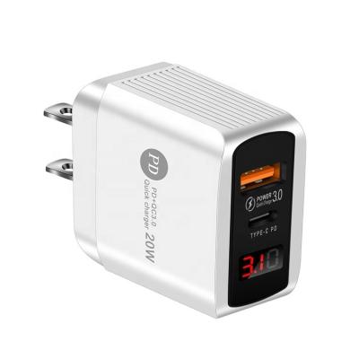 China Universal Dual USB 20W LED QC3.0+PD Wall Charger for sale