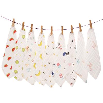 China Viable Printed 6 Layer Baby High Density Cotton Gauze Face Wash Saliva Handkerchief Towel for sale