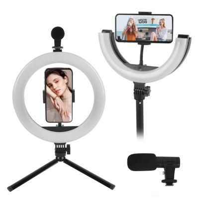China Portable Led Light Selfie Ring Light Tripod With Microphone Tempurate Adjustable Wholesale Color Video for sale
