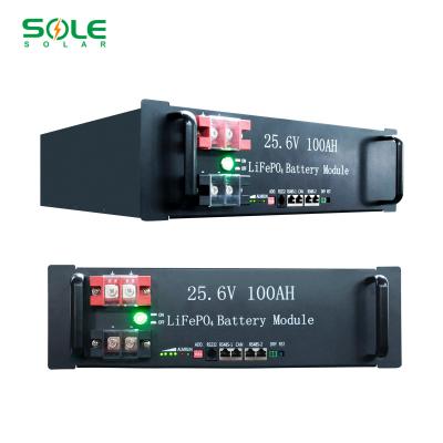 China Longer Cycle Life 24V 25.6v 100AH Lithium Ion Battery Lifepo4 Solar Battery SINGLE Battery For Solar Storage System for sale