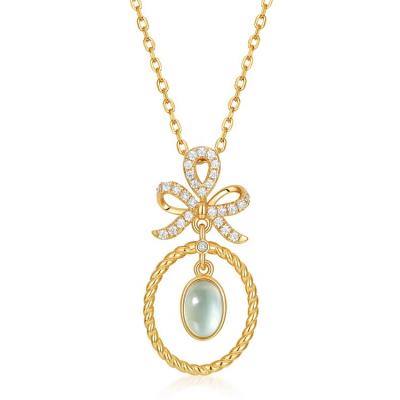 China Hot Selling Trendy Fashionable Ladies Gemstone Pendant Natural Prehnite 5A CZ Pendant for sale