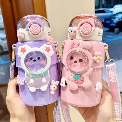 China PORTABLE Cartoon Style Children Vacuum Cup Cute Doll Decoration Stainless Steel Student Straw Thermos Cup for sale