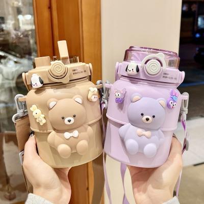 China PORTABLE Large Capacity Cute Girl Water Cup Doll Bear Cape Decoration Straw Cup Cartoon Style Portable Thermos Cup for sale