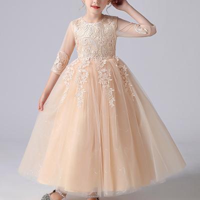 China 2021 New Design Fashion Washable Children's Net Sleeve Lace Dress Half Up Maxi Standard Long Princess Dresses For Birthday Party for sale