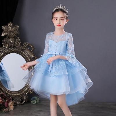 China W1243 Breathable Children's Girls Dress Wholesale Clothes New Lovely Wedding High Quality Lace Party Flower Summer Tail Fancy Dress for sale