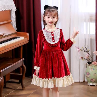 China 2021 New Fashion Washable Babies Lolita Style Long Sleeve Dress With Short Princess Cotton Quality Fabric Lace Decoration Dresses for sale