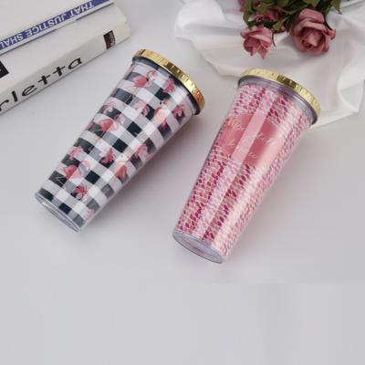 China Reusable Plastic Reusable Plastic Cup Double Wall Travel Coffee Mug Kids Summer Drink Water Cold Cup With Straw for sale