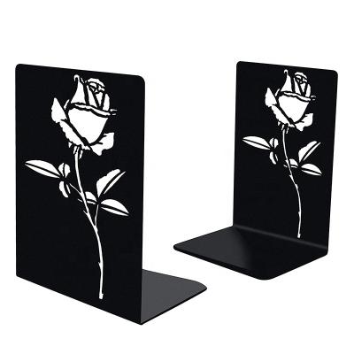 China Oniya Black Desk Creative Home Decorative Book Ends Heavy Iron Rose Bookends Metal Unique Modern Office Home Decor for sale