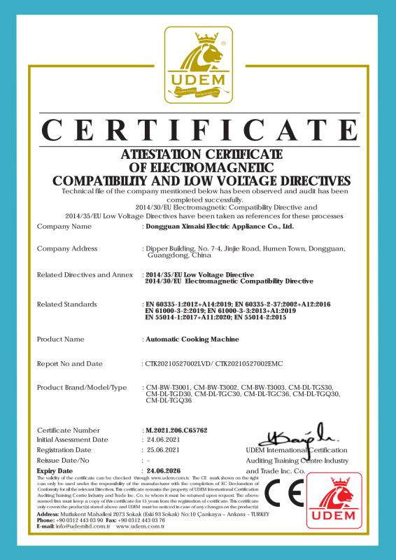 CE - Dongguan Ximaisi Electric Appliance Co., Ltd.