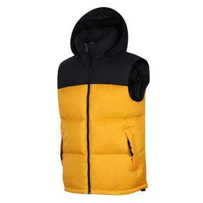 China Anti-Wrinkle Mens Winter Vest Service Patchwork Hoodie Filled Outdoor Vest for sale