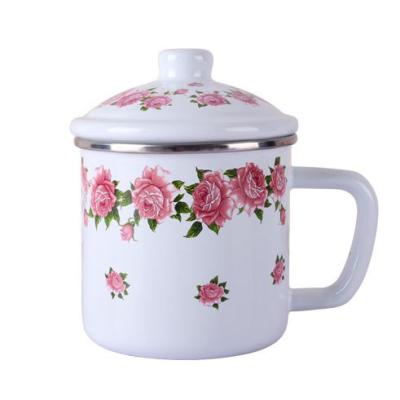China Viable Couples Floral Camping Enamel Mug Unbreakable Iron Tea Mugs Nostalgic Troop Wash Cup Mug Sets for sale