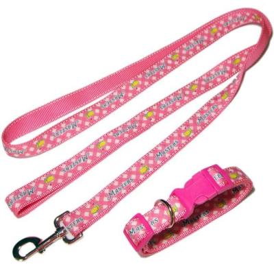 China Custom Waterproof Pink Plaid Adjustable Pet Collar Leash Set Dog Leash Luxury High Quality Custom for sale