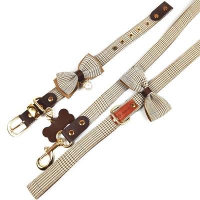 China Custom Adjustable Bowknot Dog Collar Bowtie Pet Collar With Name Tag Pattern Polyester Luxury Collar for sale