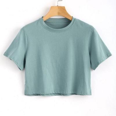 China Anti-Wrinkle Blue Ladies Short Sleeve T-Shirt Women Girls With Logo Print Casual Silk Solid Custom 100% Cotton Brand T-Shirt for sale