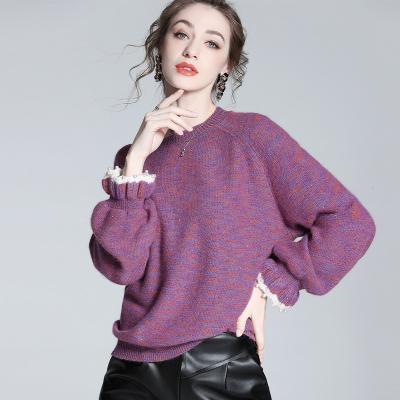 China Anti-wrinkle Woolen Cashmere Women Sweater Custom Knitted Cashmere Wool Woman Sweater women's round neck sequin sweater for sale