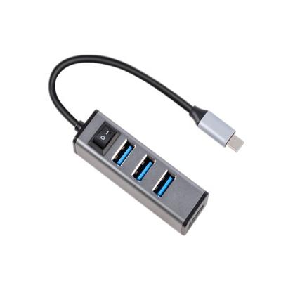 China 4 Port 3.0 Aluminum High Speed Splitter With Switch USB Type C Adapter For PC Laptop Macbook Y04 for sale