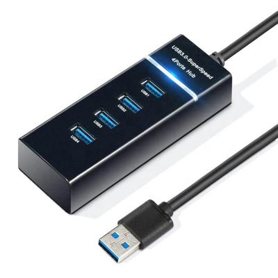China USB3.0 5Gbps High Speed Super 4 Speed USB 3.0 Port Hub with LED Light USB 2.0 Splitter Expansion Adapter Hub for PC Mac for sale