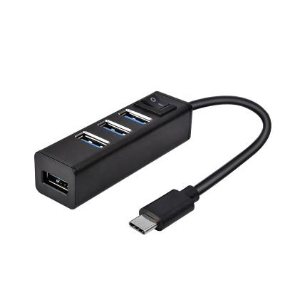 China High Speed Aluminum USB 3.0 4 Port Splitter With Switch USB Type C Adapter For PC Laptop Macbook Y04 for sale