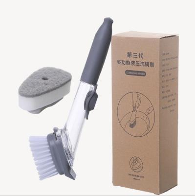 China Viable Kitchen Cleaning Tools Long Handle Pan Pot Sponge Dish Wash Cleaning Brush with Soap Dispenser for sale