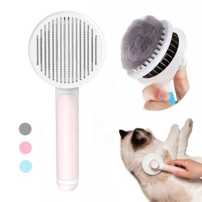 China Round Self-cleaning Comb Rascadores De Gato Dog Hair Brush Head OEM Cepillo Para Gato Pet Rubber Stainless Steel Viable Needle Comb for sale