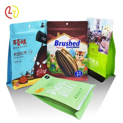 China High Quality Moisture Proof Flat Bottom Aluminum Foil Eight Sides Sealed Stand Up Dry Yellow Peach Food Packaging Bag for sale