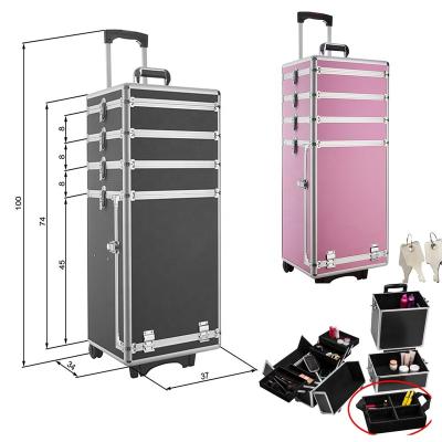 China Large Capacity WETRUST BRAND Black Aluminum Trolley Makeup Cosmetic Beauty Case With Dividing for sale