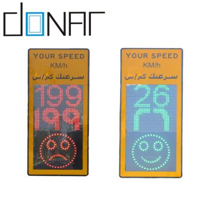 China Solar Power Aluminum Alloy 5052 Arabic 2 Letter Digit Face Smile/Cry Face Radar Speed Sign Dual Color Radar Speed Signs for sale