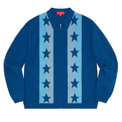 China OEM anti-pilling wholesales men cardigan knit chunky wool sweater stylish fancy polo neck zippers knit coat for male winter warm jacket for sale