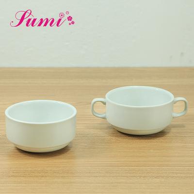 China Sustainable Hotel Restaurant Porcelain Microwave Soup Mug With Handle , Ceramic Soup Bowl for sale