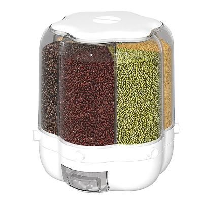 China Sustainable 360 Degree Flower 6 Grids Food Rice Cereal Grain Round Dispenser Container With Lid for sale