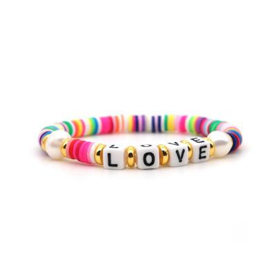 China Wholesale BOHEMIA custom contracted natural pearl love color clay women handmade woven bracelet for sale