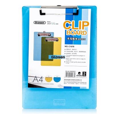 China Business Double Folding Transparent Plastic Clip Board Customize Logo for sale
