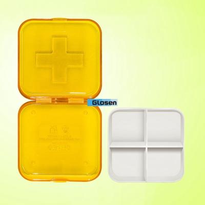 China Capa intermediaria desprendible de la mini de la píldora de los PP de la caja caja diaria cuadrada portátil de la píldora para el hogar, amarilla en venta