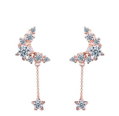 China No Fade None Fade 925 Sterling Silver Earrings Women, Rose Gold Plated Moon And Star Stud Earrings For Women for sale