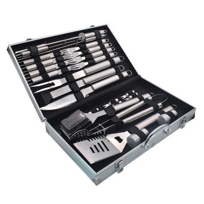 China Portable Multi Function Easily Cleaned Outdoor Camping 26 Pieces Tool Kit Barbecue BBQ Stainless Steel With Boxed Storage Aluminum Case for sale
