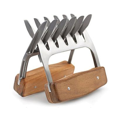 China Easily Cleaned Custom Stainless Steel Kitchen Tool BBQ Grill Accessories Meat Claw Shredding Shredder With Acacia Handle for sale
