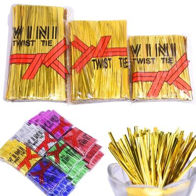 China 800pcs 8cm 10cm 12cm Food Gold/Silver Metallic Twist Ties Cable Binding Sealing Wire For Plastic Cello Lollipop Candy Bags Party Favors for sale