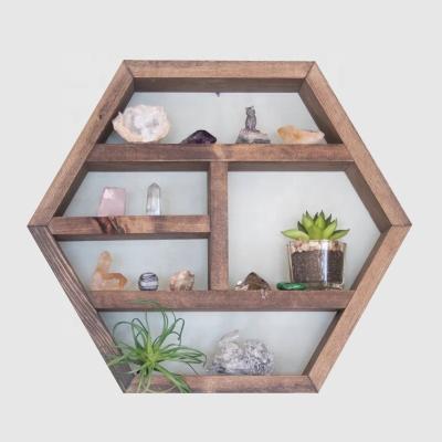 China Geen opgevouwen multi-laag Vintage massief hout opslagplank met rustiek zeshoekig ontwerp Te koop